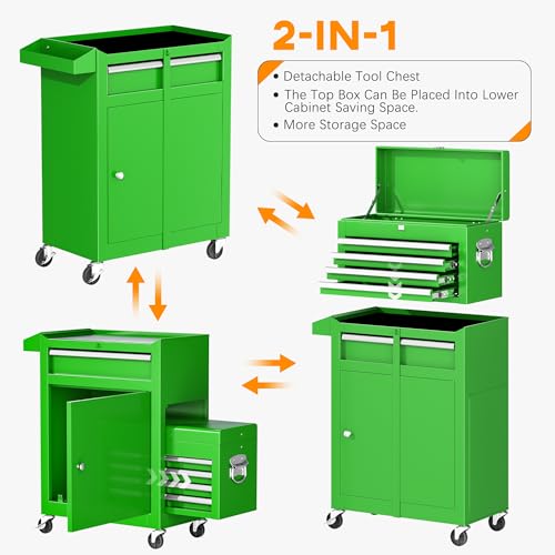 INTERGREAT 5 Drawer Tool Chest with Wheels, Rolling Tool Chest with Drawers, Tool Storage Organizer Cabinet with Lock&Key for Garage, Workshop (Green)
