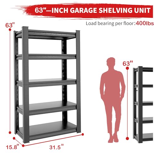 OPTYMIRA Garage Storage Shelves,Garage Shelving 2000lbs Heavy Duty Adjustable Shelves 5 Tier Metal Shelf Organizer Storage Garage Racks Shelf and Industrial Shelving for Garage Warehouse