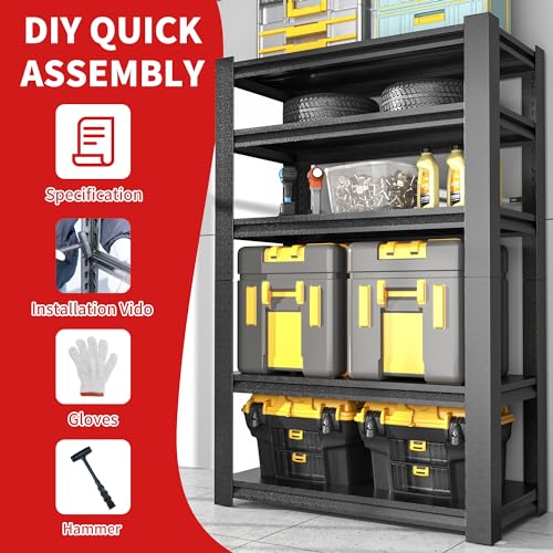 OPTYMIRA Garage Storage Shelves,Garage Shelving 2000lbs Heavy Duty Adjustable Shelves 5 Tier Metal Shelf Organizer Storage Garage Racks Shelf and Industrial Shelving for Garage Warehouse