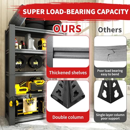 OPTYMIRA Garage Storage Shelves,Garage Shelving 2000lbs Heavy Duty Adjustable Shelves 5 Tier Metal Shelf Organizer Storage Garage Racks Shelf and Industrial Shelving for Garage Warehouse