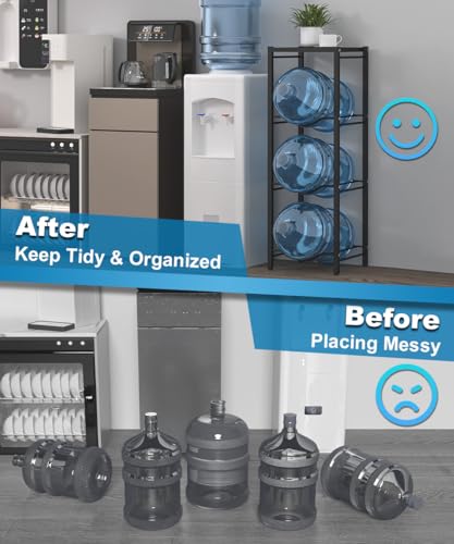 mocomax 5 Gallon Water Jug Rack, 4 Tier Detachable Water Bottle Holder With Storage Shelf, Heavy Duty Water Jug Dispenser Stand Organizer for Kitchen, Office, Home, Black