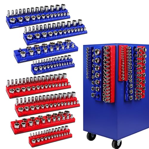 HORUSDY 8-Piece Magnetic Socket Organizer Set, Magnetic Socket Holder, 1/4", 3/8", 1/2" Socket Holds 199 Pieces Magnetic Socket Trays. (8-Piece Magnetic Socket Organizer Set)