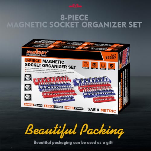 HORUSDY 8-Piece Magnetic Socket Organizer Set, Magnetic Socket Holder, 1/4", 3/8", 1/2" Socket Holds 199 Pieces Magnetic Socket Trays. (8-Piece Magnetic Socket Organizer Set)