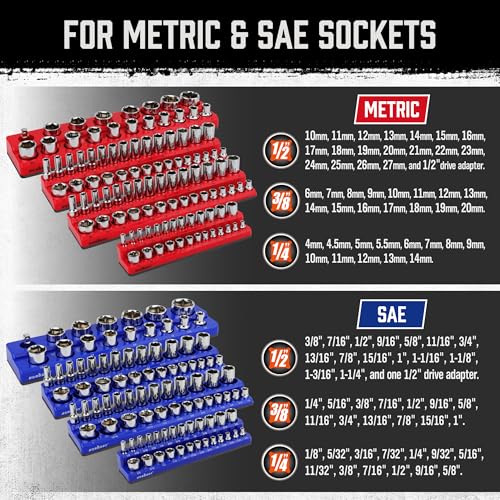 HORUSDY 8-Piece Magnetic Socket Organizer Set, Magnetic Socket Holder, 1/4", 3/8", 1/2" Socket Holds 199 Pieces Magnetic Socket Trays. (8-Piece Magnetic Socket Organizer Set)