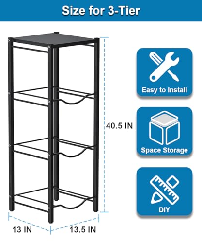 mocomax 5 Gallon Water Jug Rack, 4 Tier Detachable Water Bottle Holder With Storage Shelf, Heavy Duty Water Jug Dispenser Stand Organizer for Kitchen, Office, Home, Black
