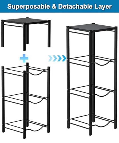 mocomax 5 Gallon Water Jug Rack, 4 Tier Detachable Water Bottle Holder With Storage Shelf, Heavy Duty Water Jug Dispenser Stand Organizer for Kitchen, Office, Home, Black