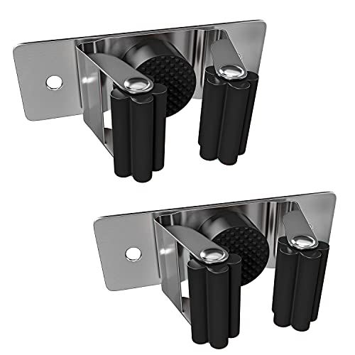 SAYONEYES Broom and Mop Holder Wall Mounted - Heavy Duty SUS304 Stainless Steel Screw and Adhesive Broom Hanger Rack Tool Organizer Storage for Laundry Room Garden Garage (Black – 200 Pcs)