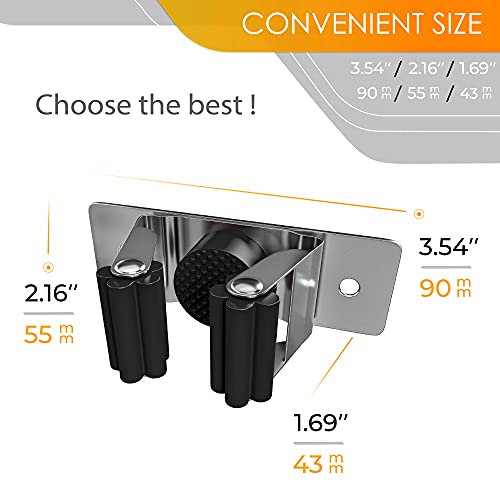 SAYONEYES Broom and Mop Holder Wall Mounted - Heavy Duty SUS304 Stainless Steel Screw and Adhesive Broom Hanger Rack Tool Organizer Storage for Laundry Room Garden Garage (Black – 200 Pcs)