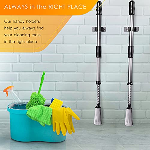 SAYONEYES Broom and Mop Holder Wall Mounted - Heavy Duty SUS304 Stainless Steel Screw and Adhesive Broom Hanger Rack Tool Organizer Storage for Laundry Room Garden Garage (Black – 200 Pcs)