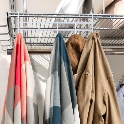 CroBlissful 2 Pcs 5 Hook Attachment for Wire Shelving 1.5 x 12 x 4 Inch Hanging Hooks Rack Wire Chrome Plated Steel Shelf Accessories Metal Hook Bars for Storage Display Organizer (White)