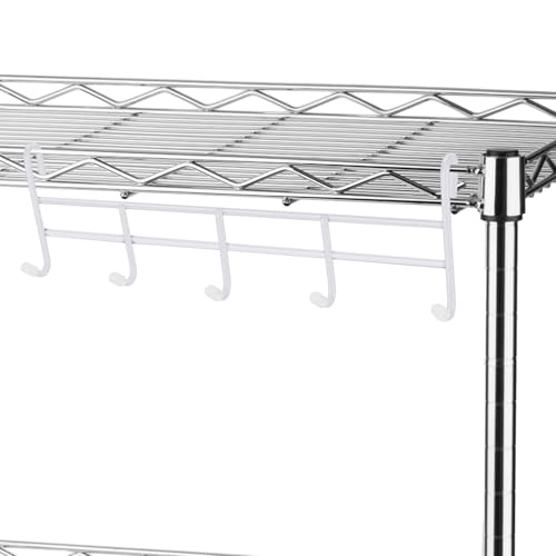 CroBlissful 2 Pcs 5 Hook Attachment for Wire Shelving 1.5 x 12 x 4 Inch Hanging Hooks Rack Wire Chrome Plated Steel Shelf Accessories Metal Hook Bars for Storage Display Organizer (White)