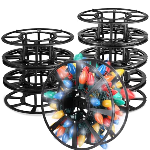 Thyle 8 Pack Christmas Light Reel All Purpose Light and Cord Wind up Cord Storage Reel Light Storage Container Christmas Light Storage Holder Holiday Extension Cord Organizer (Black,8.7 Inch)
