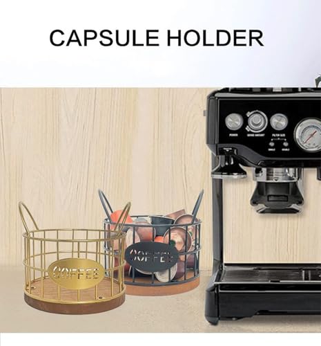 Coffee Pod Holder for Counter, K Cup Holders Coffee Pods Storage Organizer,Large Capacity Coffee Bar Basket with Wooden Base for Kitchen Office Desktop (Gold)