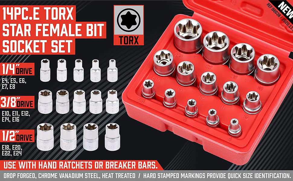 SEDY 14-Piece Premium E-TORX Socket Set - Ultimate Star Socket Set