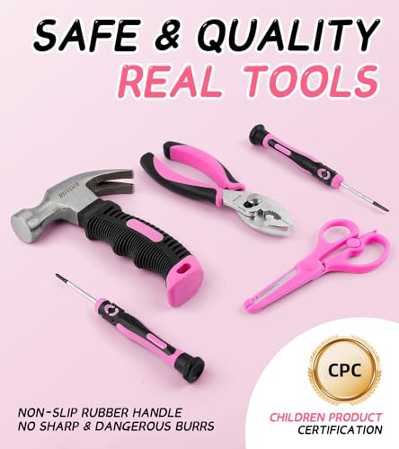 25-Piece Pink Tool Set for Kids and DIY