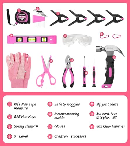 25-Piece Pink Tool Set for Kids and DIY
