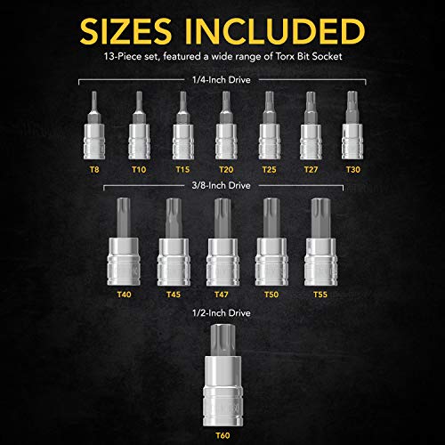 LEXIVON 13-Piece Torx Bit Socket Set with Storage Case