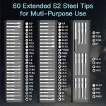 AM ARROWMAX 7.4V Mini Electric Screwdriver & Removable Angle Screw, Precision Electric Screwdriver Set, 60 in 1 Magnetic Bit, 5 Torque Setting, 5/32''Hex, Repair Tools For Phone Camera Watch (M1 PLUS)