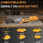 3/8" Cordless Ratchet Wrench, Compatible with DEWALT 20V MAX Battery, 74Ft-Lbs Power Electric Ratchet Tool Kit, 1/2" & 1/4" Adapters, 3" Extension Bar (Tool Only)