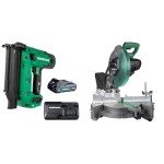 Bundle of Metabo HPT 18V MultiVolt™ 18-Ga Compact Cordless Brad Nailer Kit, NT1850DG + Metabo HPT 18V MultiVolt™ Cordless Miter Saw | Tool Only - No Battery | C1810DFAQ4