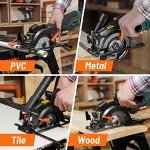 DOVAMAN Circular Saw, 5.8A 4-1/2" Compact Circular Saw w/Contractor Bag, Laser Guide, Metal Auxiliary Handle, Multi-Material Cuts w/ 6 Saw Blades, Tool-Free Adjustment of Angle & Depth (Max 1-11/16")