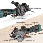 DOVAMAN Circular Saw, 5.8A 4-1/2" Compact Circular Saw w/Contractor Bag, Laser Guide, Metal Auxiliary Handle, Multi-Material Cuts w/ 6 Saw Blades, Tool-Free Adjustment of Angle & Depth (Max 1-11/16")