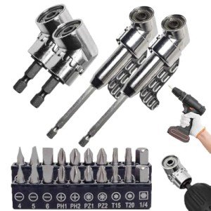Corner Tool Screw Hub, Multi-function Bend Screwdriver Bit, 360° Rotatable 1/4'' 3/8'' 1/2" Socket Adapter Set,105 Degree Angle Screwdriver Drill Bit for Household Workplace Industry(2PCS)