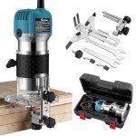 COLFULINE Palm Router Tool, 1/4'' Compact Electric Hand Router Wood Trimmer Routers Woodworking with 6 Variable Speed, Portable Router Case, Trimmer Base 6.35mm, 3m Power Cord