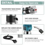 COLFULINE Palm Router Tool, 1/4'' Compact Electric Hand Router Wood Trimmer Routers Woodworking with 6 Variable Speed, Portable Router Case, Trimmer Base 6.35mm, 3m Power Cord