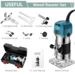 COLFULINE Palm Router Tool, 1/4'' Compact Electric Hand Router Wood Trimmer Routers Woodworking with 6 Variable Speed, Portable Router Case, Trimmer Base 6.35mm, 3m Power Cord