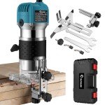 COLFULINE Palm Router Tool, 1/4'' Compact Electric Hand Router Wood Trimmer Routers Woodworking with 6 Variable Speed, Portable Router Case, Trimmer Base 6.35mm, 3m Power Cord