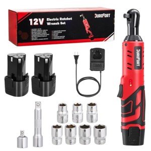DuroFort Cordless Electric Ratchet, 12V Ratchet Wrench Tool Kit 40 FT.LBS, with LED Light, 500RPM Variable Speed Wrench, 2-Pack 2.0Ah Battery, 7 Sockets, 1/4" Socket Adapter, 3/8" Extension Rod