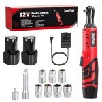DuroFort Cordless Electric Ratchet, 12V Ratchet Wrench Tool Kit 40 FT.LBS, with LED Light, 500RPM Variable Speed Wrench, 2-Pack 2.0Ah Battery, 7 Sockets, 1/4" Socket Adapter, 3/8" Extension Rod