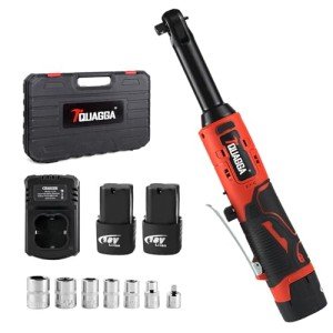 TQUAGGA Cordless Electric Ratchet Wrench Set, 3/8" 18V Power Ratchet Tool Kit with 2 Pack 2000 mAH Battery and Charger, 7 Sockets Battery Powered Ratchet Wrenches