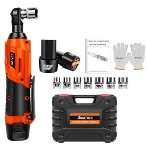 Qimu Cordless Electric Ratchet Wrench Set, 12V Power Ratchet Wrench Tool Kit, 3/8" Cordless Ratchet, Power Ratchet Driver with 2 Packs 1500mAh Lithium-Ion Battery, 7 Sockets and Charger, LED Light