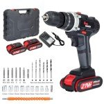 Brushless Cordless Drill Driver Kit, 3/8" Keyless Chuck & 25+3 Torque, 21V Power Drill w/22 Drill Bits, 2000mAh Battery, 1500 RPM, Built-in LED Light, DIY Hand Tool Kit for Home Garden Office