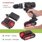 Brushless Cordless Drill Driver Kit, 3/8" Keyless Chuck & 25+3 Torque, 21V Power Drill w/22 Drill Bits, 2000mAh Battery, 1500 RPM, Built-in LED Light, DIY Hand Tool Kit for Home Garden Office