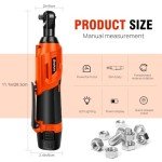 Qimu Cordless Electric Ratchet Wrench Set, 12V Power Ratchet Wrench Tool Kit, 3/8" Cordless Ratchet, Power Ratchet Driver with 2 Packs 1500mAh Lithium-Ion Battery, 7 Sockets and Charger, LED Light