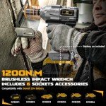 Cordless Impact Wrench 1/2 inch for Dewalt Battery 900FT-LBS with 6 Sockets and Durable Toolbox Brushless Impact Gun Includes LED Work Light - High Torque Impact Driver, No Battery