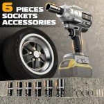 Cordless Impact Wrench 1/2 inch for Dewalt Battery 900FT-LBS with 6 Sockets and Durable Toolbox Brushless Impact Gun Includes LED Work Light - High Torque Impact Driver, No Battery