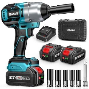 Uaoaii Cordless Impact Wrench 800Nm(590ft-lbs), 1/2 Battery Impact Gun Power Wrench w/ 2x 4.0Ah Batteries & Fast Charger, Sockets, Storage Tool Box & Variable Speeds for Car Tire Mower, IW700