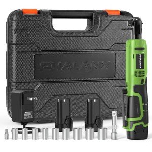 PHALANX Cordless Electric Ratchet Wrench Set, 3/8" 12V Power Ratchet Tool Kit with 2 Packs 2000mAh Lithium-Ion Batteries and Fast Charger, 50N.m Variable Speed Trigger, Max 250RPM, 9 Sockets