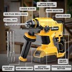 Cordless Rotary Hammer Drill for DeWalt 20V Battery: Brushless 1 Inch SDS Hammer Drill for Concrete - 4 Mode - 2.5 Joules -1500 RPM - with 360° Auxiliary Handle and 4 Drill Bits, Tool Only
