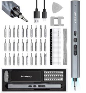 Mini Electric Screwdriver Set Upgraded: UnaMela Small Electric Precision Screwdriver Cordless - 30 S2 Bits, 3 Torque Settings, 4 LED Lights, Power Screwdriver Repair Tool Kit for PC RC Electronics