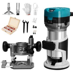 4 in 1 Wood Router Tool with Storage Bag, 1.25-HP Compact Router, 6 Variable Speeds, Plunge & Fixed Base, 12-Piece Router Bits Set, 1/4" & 5/16" Collets, Edge & Roller Guides, Dust Hood