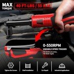FULLYEA Electric Ratchet Wrench Set, 550 RPM Cordless Ratchet Wrench, 3/8" 18V Power Ratchet Tools with Variable Speed, LED Light, 7 Sockets, 2 Packs 2.0Ah Lithium-Ion Battery and Fast Charger