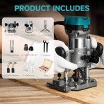 4 in 1 Wood Router Tool with Storage Bag, 1.25-HP Compact Router, 6 Variable Speeds, Plunge & Fixed Base, 12-Piece Router Bits Set, 1/4" & 5/16" Collets, Edge & Roller Guides, Dust Hood