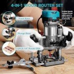4 in 1 Wood Router Tool with Storage Bag, 1.25-HP Compact Router, 6 Variable Speeds, Plunge & Fixed Base, 12-Piece Router Bits Set, 1/4" & 5/16" Collets, Edge & Roller Guides, Dust Hood