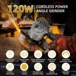 Cordless Angle Grinder for DeWalt 20V Max Battery, 10,000RPM 3 Variable Speeds Brushless Angle Grinder Tool, 5'' Grinding Wheels, Cutting Wheel, Flap Discs and Adjustable Auxiliary Handle (Tool Only)