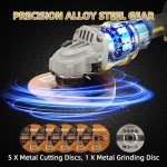 Cordless Angle Grinder for DeWalt 20V Max Battery, 10,000RPM 3 Variable Speeds Brushless Angle Grinder Tool, 5'' Grinding Wheels, Cutting Wheel, Flap Discs and Adjustable Auxiliary Handle (Tool Only)
